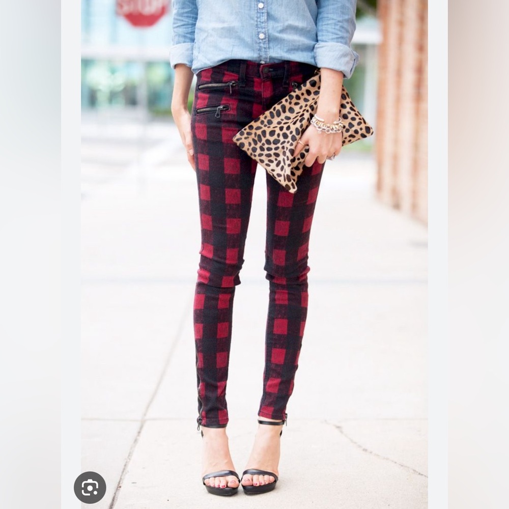 Rag and bone cotton plaid skinny and stretch jeans, size 26